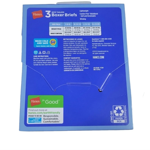 Lot of 2 Hanes Boy's Tagless Boxer Briefs L/G 14-16 Wicking Cool Comfort Fabric - Picture 3 of 4